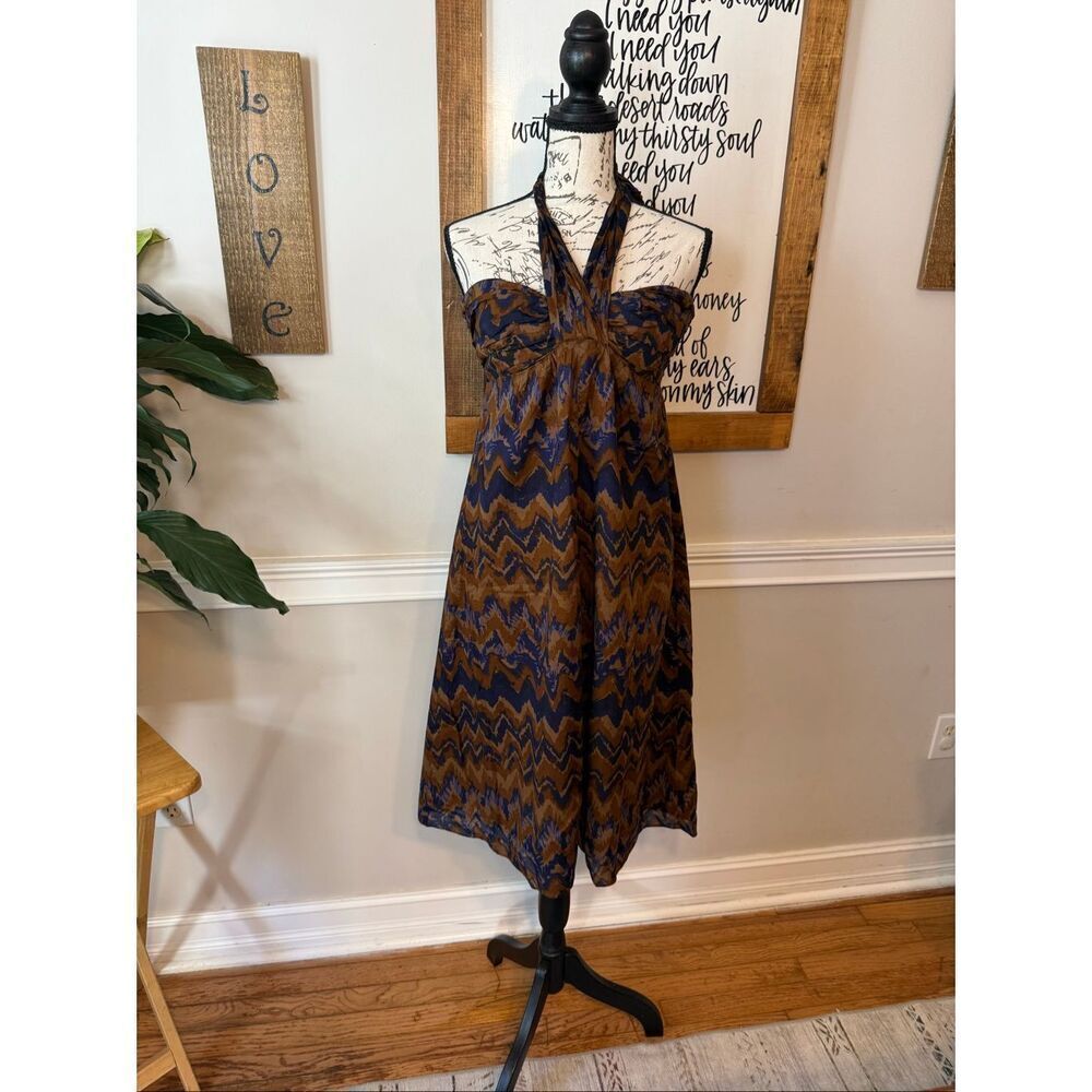 Banana Republic Women's Halter Tie Back Ikat Smocked Mini Dress Brown Size 6